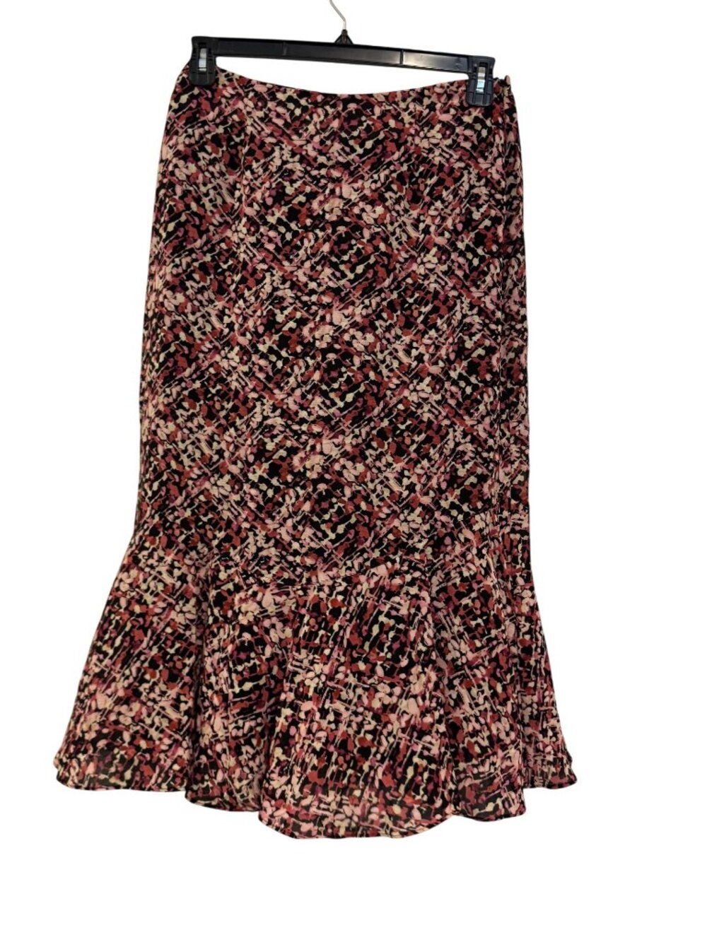 Emma James Womens Floral Ruffle Hem Skirt Size 8 Black & Pink Polyester